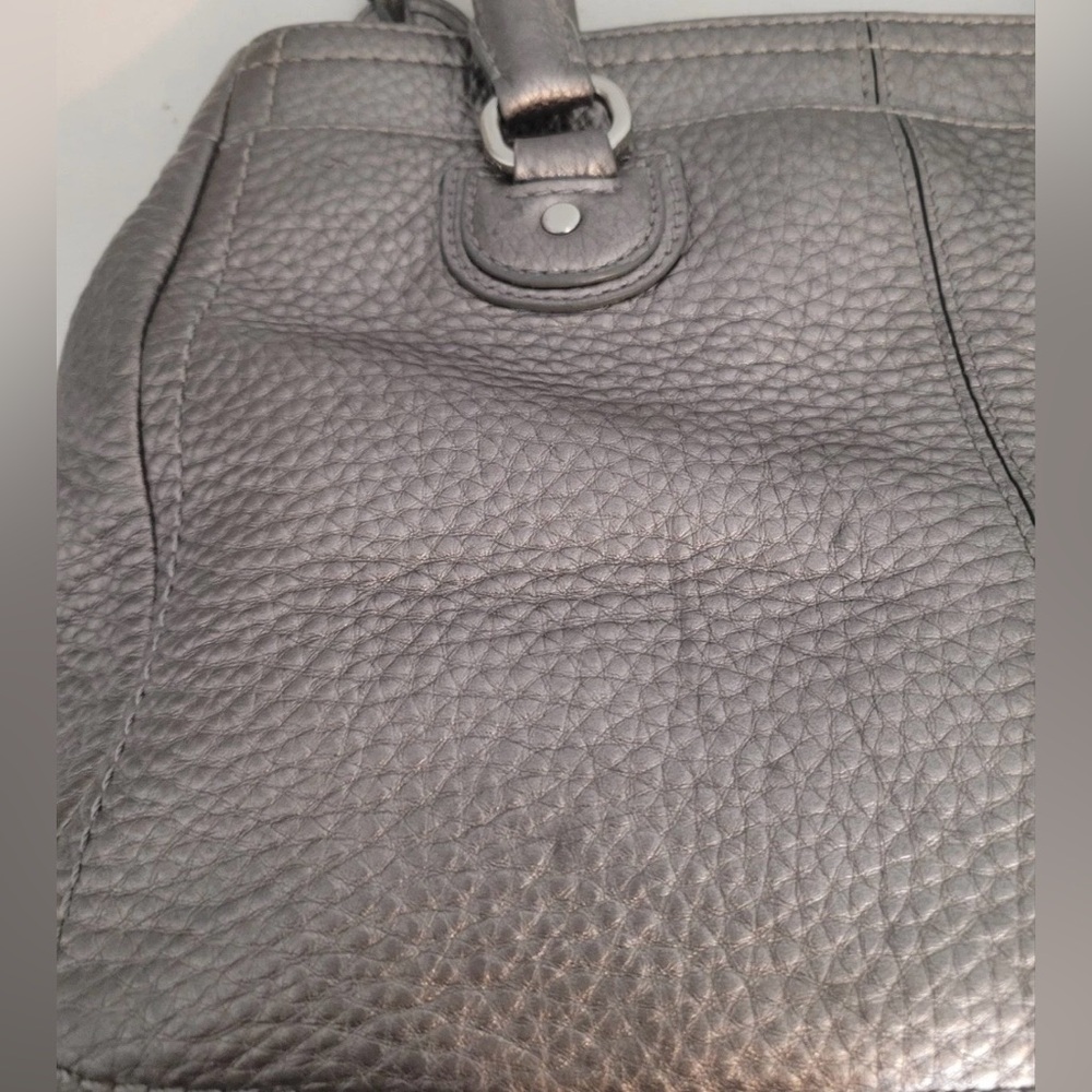Cole Haan Metallic Silver Tote Shoulder Bag Pebbled Leather 3 Compartments - Picture 13 of 16